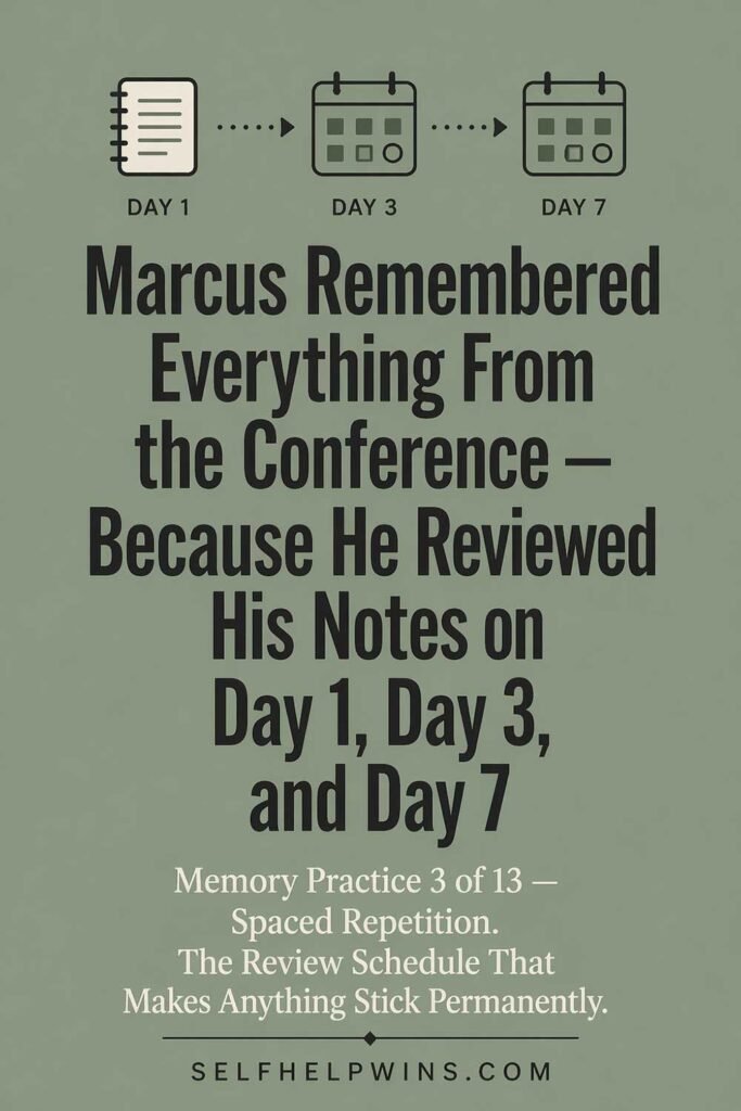 Marcus Remembered Everything From the Conference — Because He Reviewed His Notes on Day 1 Day 3 and Day 7